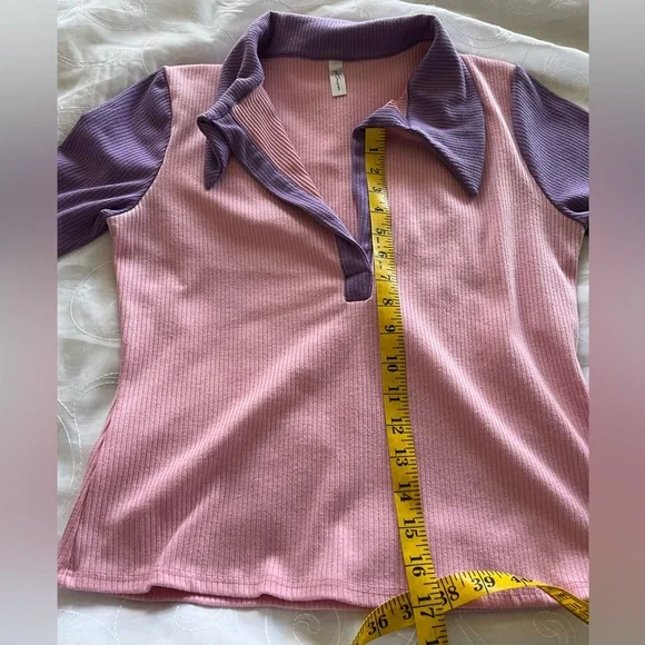 GoodTime USA 2-Piece XL Pink/Lavender Ribbed Collared w/Flared Bottoms Jump Suit - Picture 8 of 16